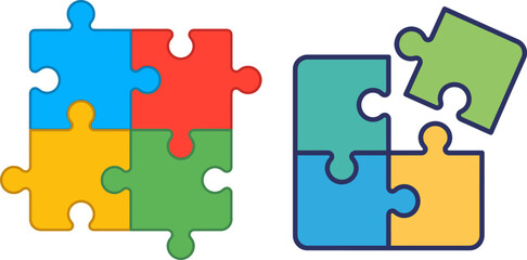 Colorful jigsaw puzzle pieces illustration with complete and incomplete sets vector graphic © MdLatifur