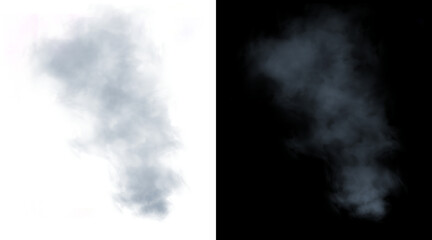 Fototapeta premium Atmospheric white smoke plume on black and white backgrounds, realistic steam vapor effect, wispy gray fog texture for overlay design