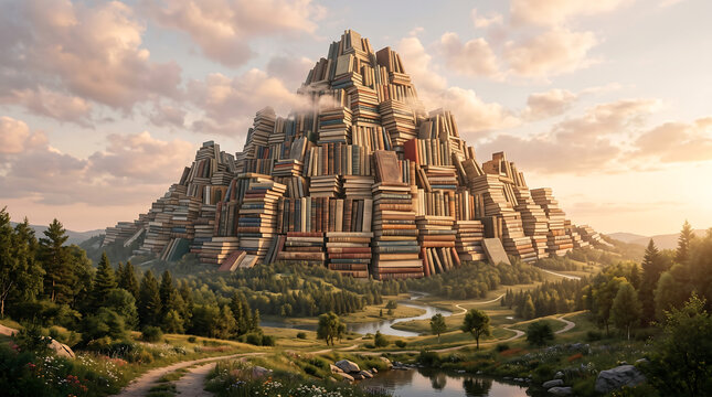 Ultra-realistic surreal landscape of a gigantic ancient temple isolated on transparent background