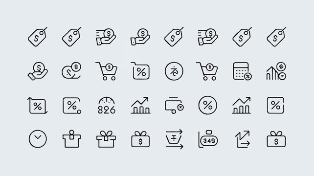 line icons for business finance and shopping concepts