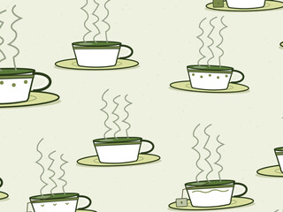 Obraz premium Afternoon Tea Cups Steam Pattern Design