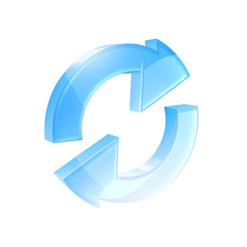 Glossy Blue Refresh Arrows 3D Icon Isolated on White Background, Sync, Reload and Data Update Symbol