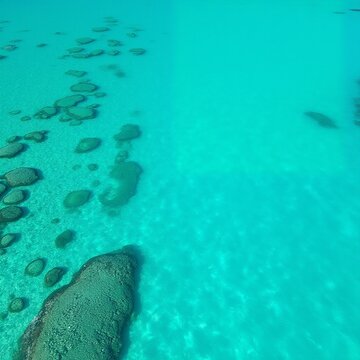 Aerial View of Tropical Turquoise Ocean Water and Coral Reef Background