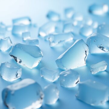 Transparent Ice Cubes Background Blue Cooling Texture and Refreshment Concept