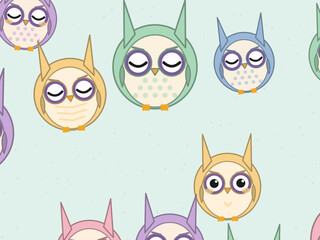 Fototapeta premium Cute Owl Faces Woodland Pattern Background