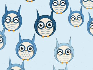 Fototapeta premium Whimsical Owl Faces Nursery Pattern Vector