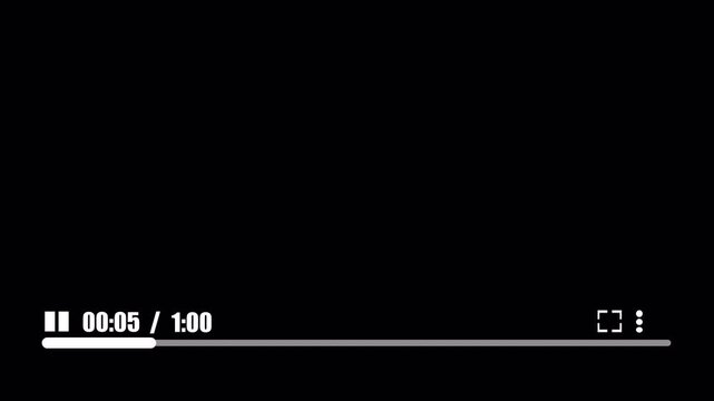 Video Player Screen Overlay on Transparent Background, Playback Progress Bar HUD Motion Graphic, 4K Alpha Channel.