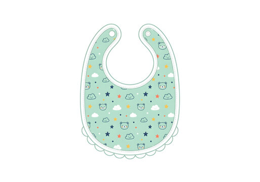 baby bib mint green with bears and clouds png on transparent background
