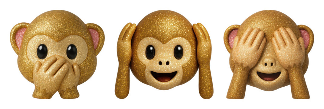 PNG Golden glittery monkey emojis on transparent background
