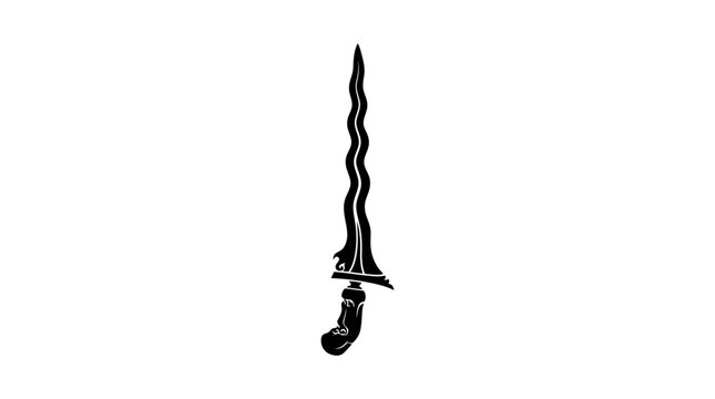 Kris Dagger Silhouette: Traditional Indonesian Weapon, Serrated Blade