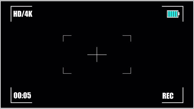Video Camera Recorder Screen Overlay on Transparent Background, Digital Recording HUD Motion Graphic, 4K Alpha Channel