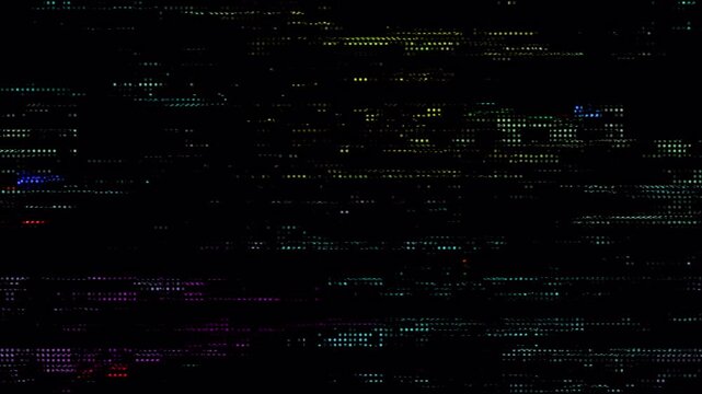 Abstract digital glitch art with data stream background.