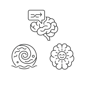 Brain with thought bubble and happy sun moon icons

