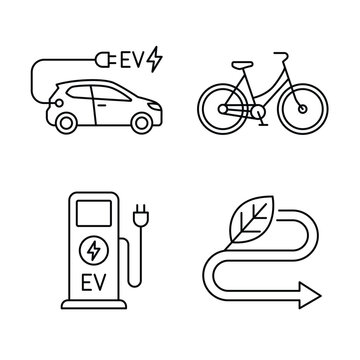 Eco friendly transportation icons with electric vehicle and bicycle

