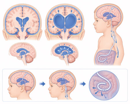 Hydrocephalus enlarged ventricles brain illustration