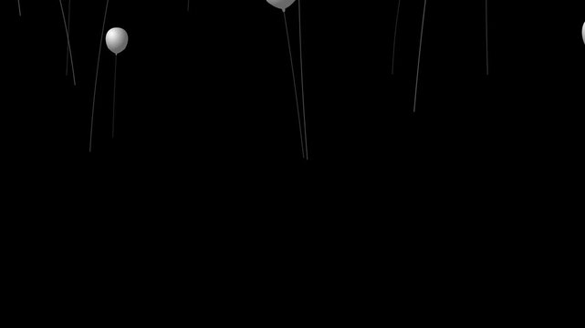 4K White balloons rising transition, 3D realistic floating clean balloon animation, isolated wedding event motion graphic