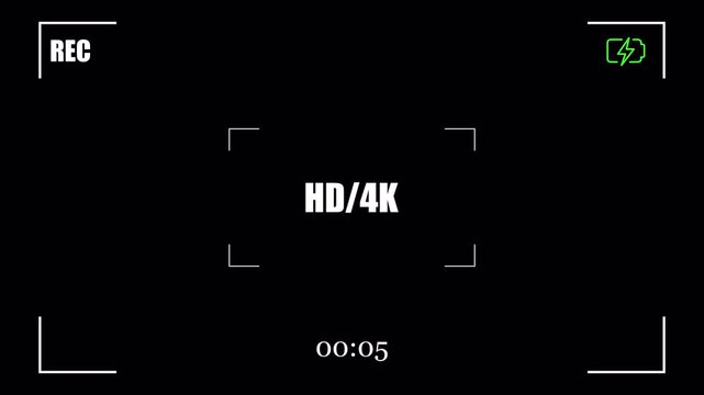 Video Camera Recorder Screen Overlay on Transparent Background, Digital Recording HUD Motion Graphic, 4K Alpha Channel