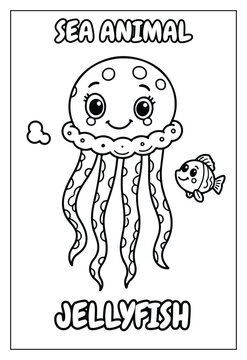 Ocean Animal Jellyfish Coloring Page Kids Printable Activity Sheet Featuring Cute Smiling Jellyfish With Tentacles
