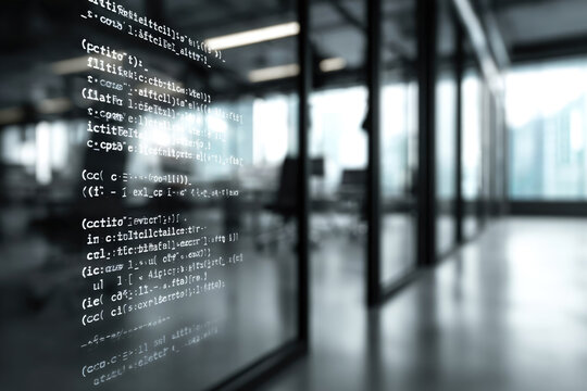 Program code against the background of an office.