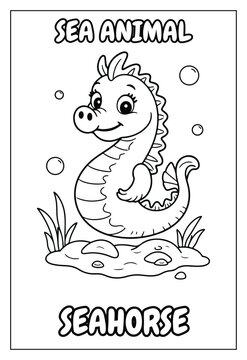 Ocean Animal Seahorse Coloring Page Kids Printable Activity Sheet Featuring Cute Seahorse Holding Seaweed