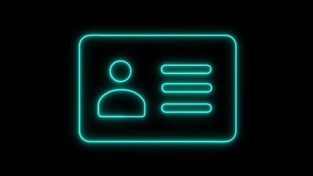 Glowing neon line ID Card icon. Identification cards outline icon. identification card outline icon. personal data, cards concept. identification icon 4k animation video.