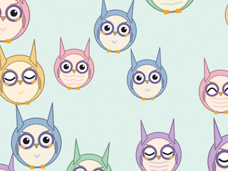 Fototapeta premium Cartoon Owl Pattern Kids Forest Background