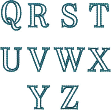 Alphabet letters, blue typography, uppercase characters