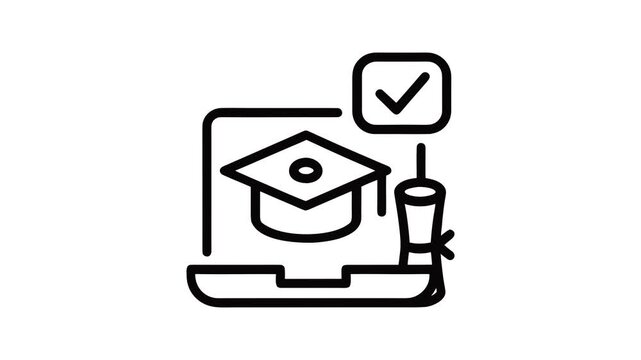 Path Reveal Outline Animation of Graduation Cap and Diploma on Transparent Background