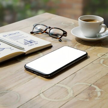 Mockup phone with white screen . Outdoor Business Setup