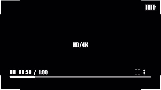 Video Camera Recorder Screen Overlay on Transparent Background, Digital Recording HUD Motion Graphic, 4K Alpha Channel