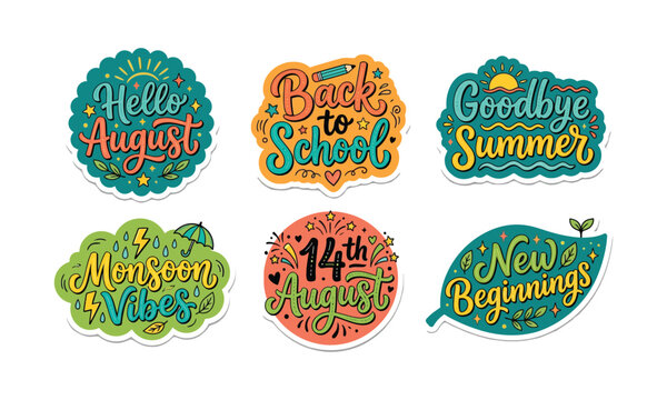 Vibrant august and back to school stickers