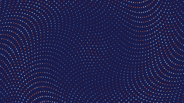 Abstract halftone dot pattern background, wavy blue and red circular texture, modern geometric vector backdrop for digital marketing and web design