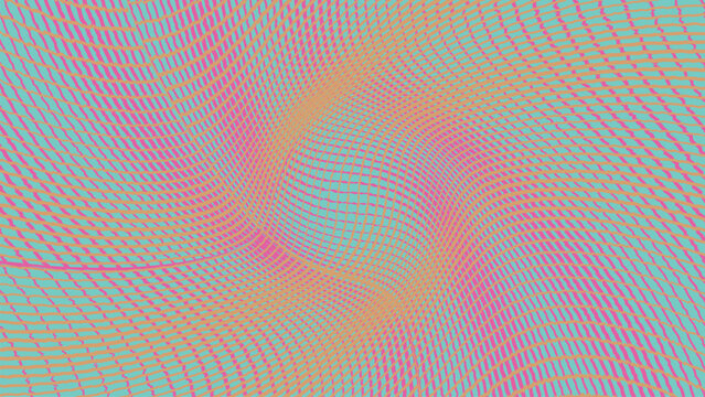 Abstract halftone line pattern, psychedelic swirl background with pink and orange wavy lines, vibrant optical illusion vector texture for modern design
