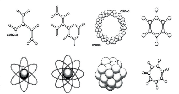 Molecule and Atom Science Icons, Chemistry Molecular Structure Vector Illustration Collection Isolated on White Background