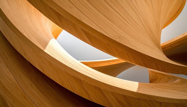 Modern Wood Staircase Spiral Curve Design - Abstract Architecture Background