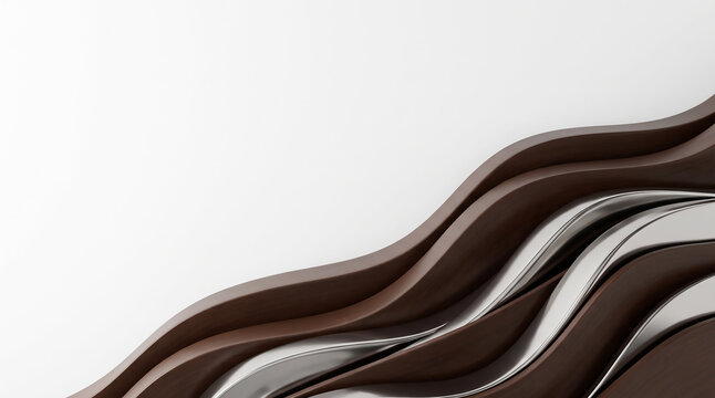 Abstract 3D wood composite and titanium architectural ribbons background with copy space