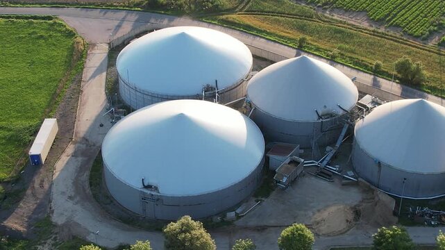 biogas production, biogas plants, bioenergy,aerial panorama landscape view of bio gas production facility and powerplant,European energy crisis,green renewable energy production, Czech republic,Europe