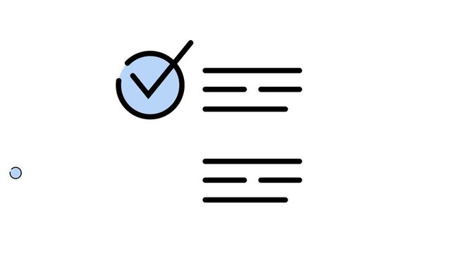 Animated Black checkmark symbol approving a list on a concept video on transparent background.