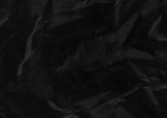 Crumpled black paper texture background with abstract wrinkled crease, charcoal dark grey carbon sheets backdrop for grunge industrial minimalist design © PeachyPixels