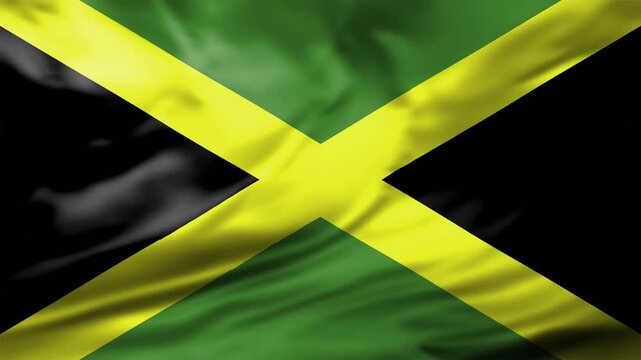 Jamaica Flag Waving Animation Background Jamaican National Symbol Gold Saltire Fabric Up Video