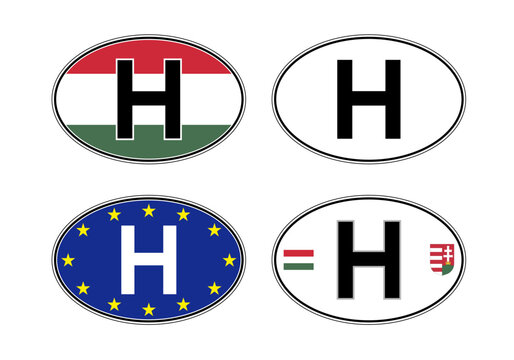 Hungary, oval international vehicle registration code license plate, vector illustration