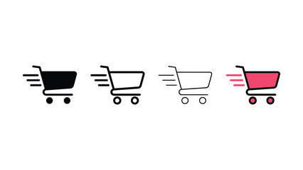 Four different colored shopping cart icons in motion on white background © Joynal