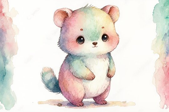 Adorable petit panda pastel en aquarelle, illustration kawaii peinte &agrave; la main pour d&eacute;coration enfant, papeterie et cr&eacute;ations cr&eacute;atives
