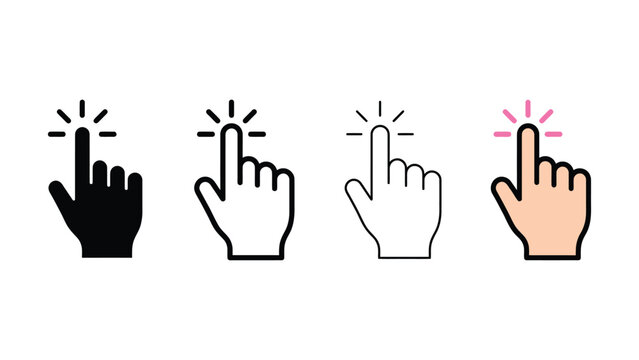 Four different hand icons pointing with index finger  click  cursor  pointer