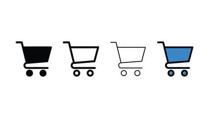 Four different shopping cart icons in various colors and styles side by side © Joynal