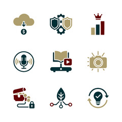 Fototapeta premium Icons representing digital tools and services in flat design 