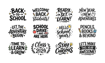 Fototapeta premium Back to school typography and illustration set