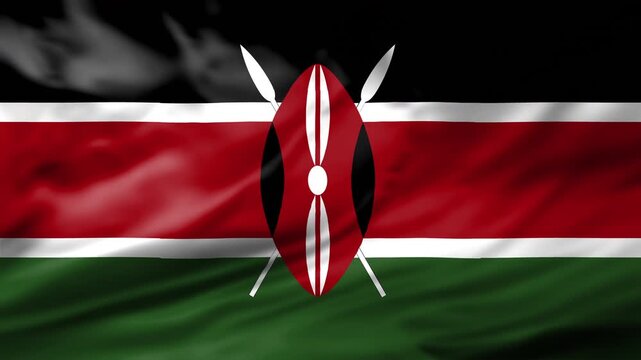 Kenya Flag Waving Animation Background Kenyan National Symbol Masai Shield Spears Close Up Video