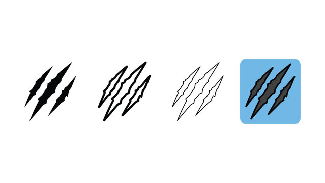 Four different styles of sharp claw marks on white background