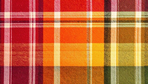 Vibrant Plaid Fabric Texture - Tartan Pattern in Warm Autumn Colors